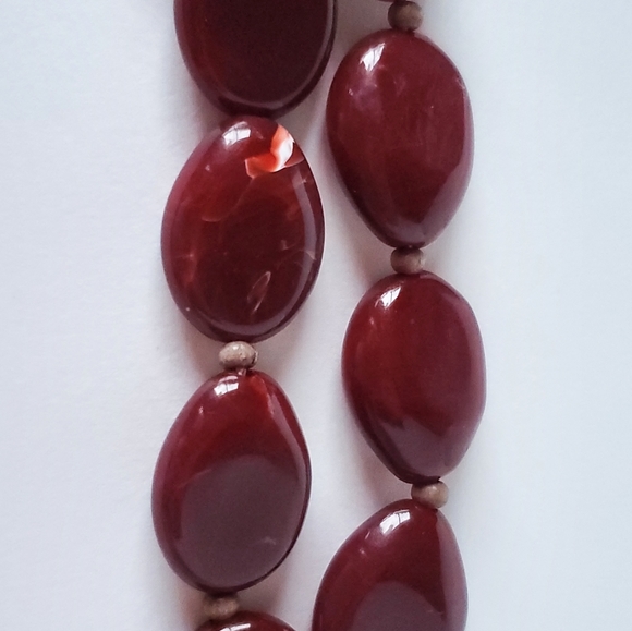 Red Bib Necklace, Vintage Chunky Double Strand Statement Jewelry, - Picture 4 of 8